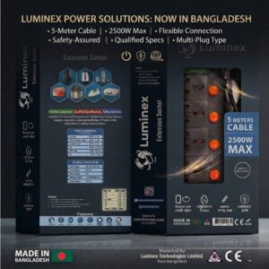 Luminex 5-Meter Heavy Duty Multi-Plug Extension Socket (2500W Max)